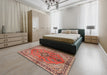 Machine Washable Traditional Tangerine Pink Rug in a Bedroom, wshtr3357