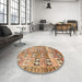 Round Machine Washable Traditional Light Brown Rug in a Office, wshtr3358