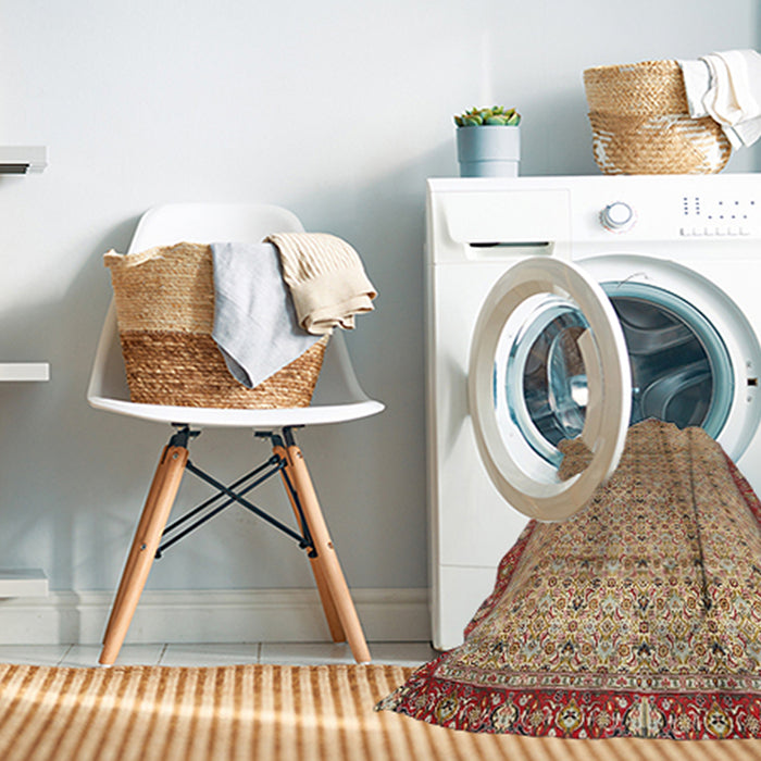 Machine Washable Traditional Mahogany Brown Rug in a Washing Machine, wshtr3360