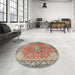 Round Machine Washable Traditional Brown Rug in a Office, wshtr3361