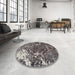 Round Traditional Dark Gray Persian Rug in a Office, tr3366