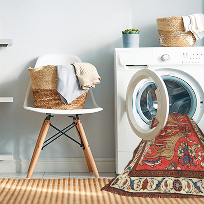 Machine Washable Traditional Light Copper Gold Rug in a Washing Machine, wshtr3371