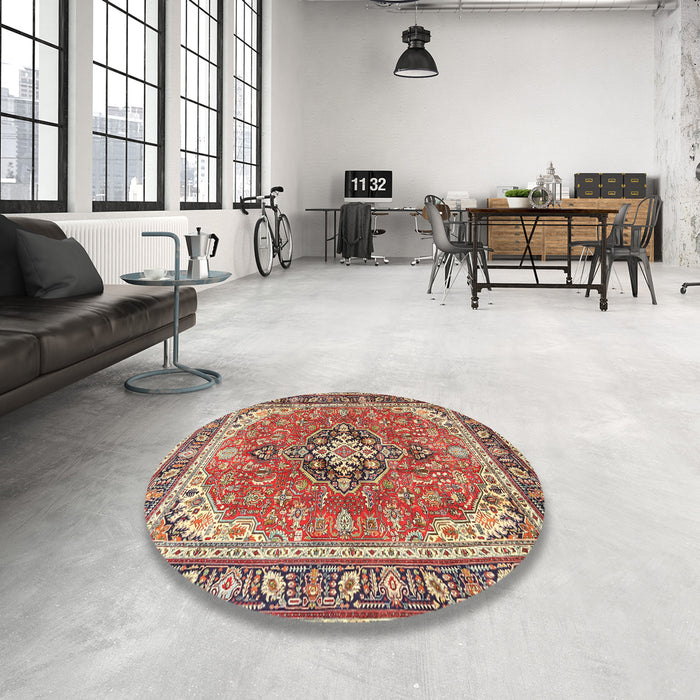 Round Traditional Fire Brick Red Persian Rug in a Office, tr3375
