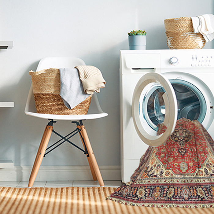 Machine Washable Traditional Fire Brick Red Rug in a Washing Machine, wshtr3375