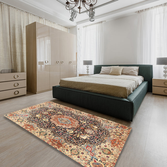 Traditional Dark Sienna Brown Persian Rug in a Bedroom, tr3376