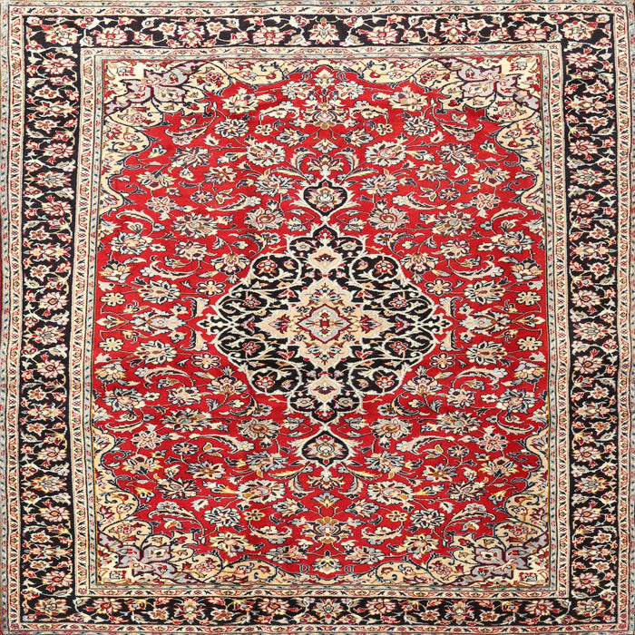 Round Machine Washable Traditional Saffron Red Rug, wshtr3379