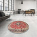 Round Traditional Saffron Red Medallion Rug in a Office, tr3379