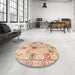 Round Traditional Khaki Gold Persian Rug in a Office, tr3380