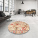 Round Machine Washable Traditional Khaki Gold Rug in a Office, wshtr3380