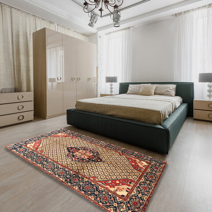 Traditional Sandy Brown Persian Rug in a Bedroom, tr3382