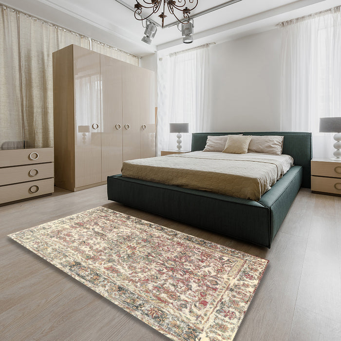Traditional Deep Peach Orange Persian Rug in a Bedroom, tr3383