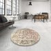 Round Machine Washable Traditional Deep Peach Orange Rug in a Office, wshtr3383