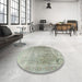 Round Machine Washable Traditional Khaki Green Rug in a Office, wshtr3384