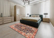 Machine Washable Traditional Brown Red Rug in a Bedroom, wshtr3397