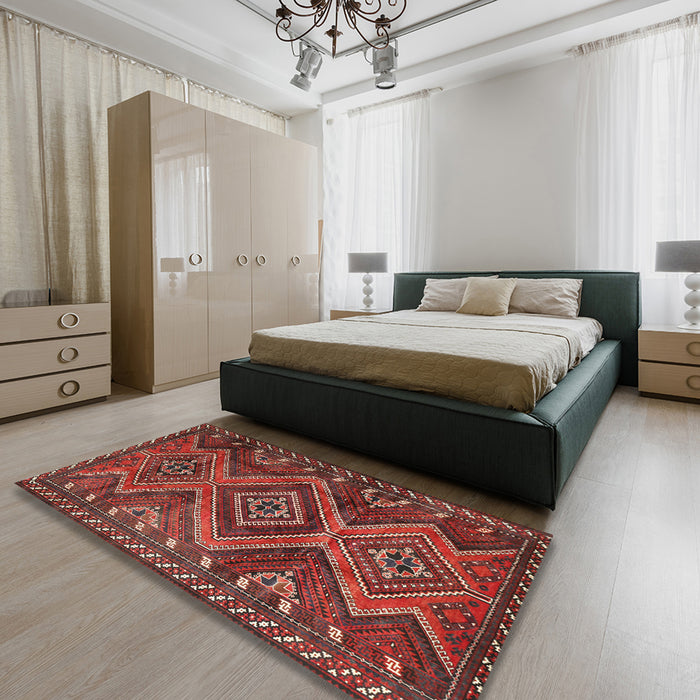 Traditional Sienna Brown Persian Rug in a Bedroom, tr3398