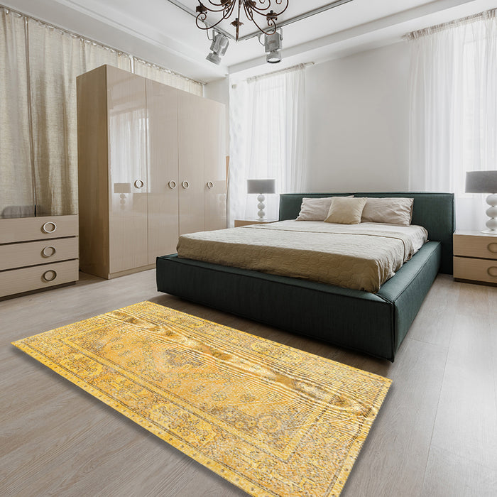 Traditional Dark Orange Persian Rug in a Bedroom, tr339