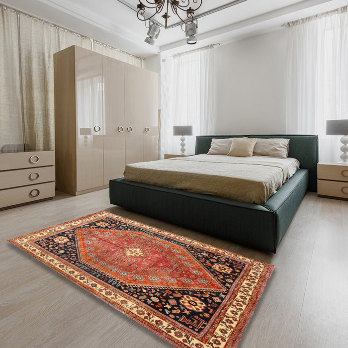 Machine Washable Traditional Sand Brown Rug in a Bedroom, wshtr33