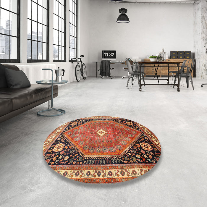Round Traditional Sand Brown Persian Rug in a Office, tr33