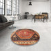 Round Traditional Sand Brown Persian Rug in a Office, tr33