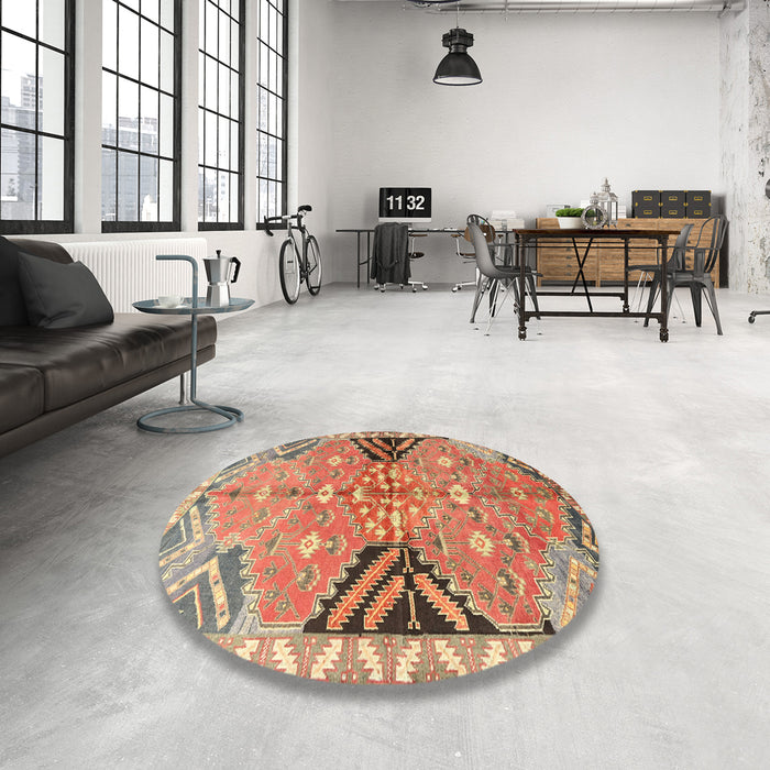 Round Traditional Brownish Green Persian Rug in a Office, tr3400