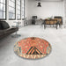 Round Traditional Brownish Green Persian Rug in a Office, tr3400