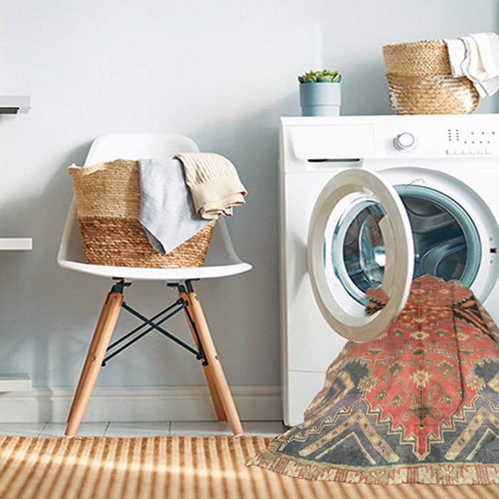 Machine Washable Traditional Brown Green Rug in a Washing Machine, wshtr3400