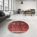 Round Machine Washable Traditional Sienna Brown Rug in a Office, wshtr3401