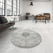 Round Machine Washable Traditional Grey Gray Rug in a Office, wshtr3404