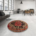 Round Traditional Saffron Red Persian Rug in a Office, tr340