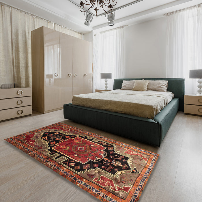 Machine Washable Traditional Saffron Red Rug in a Bedroom, wshtr340