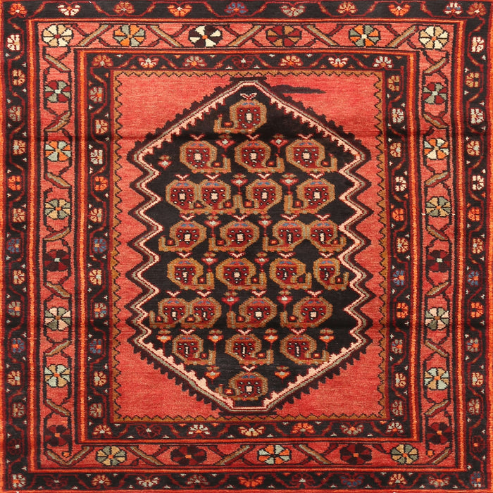 Round Machine Washable Traditional Tomato Red Rug, wshtr3410