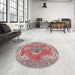 Round Machine Washable Traditional Brown Red Rug in a Office, wshtr3413