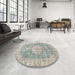 Round Traditional Camouflage Green Persian Rug in a Office, tr3414