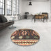 Round Machine Washable Traditional Dark Brown Rug in a Office, wshtr3416