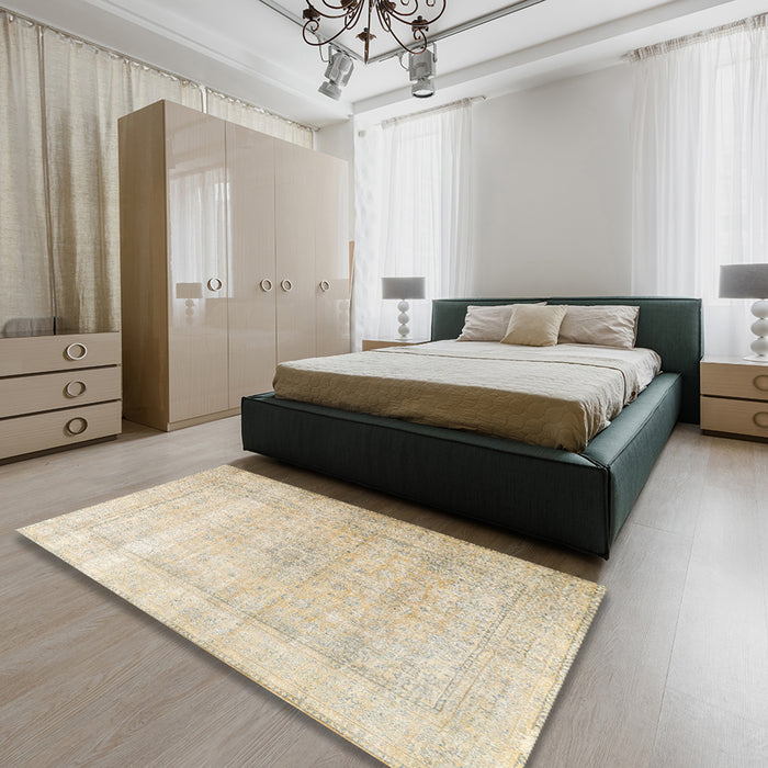 Traditional Golden Blonde Gold Persian Rug in a Bedroom, tr3418