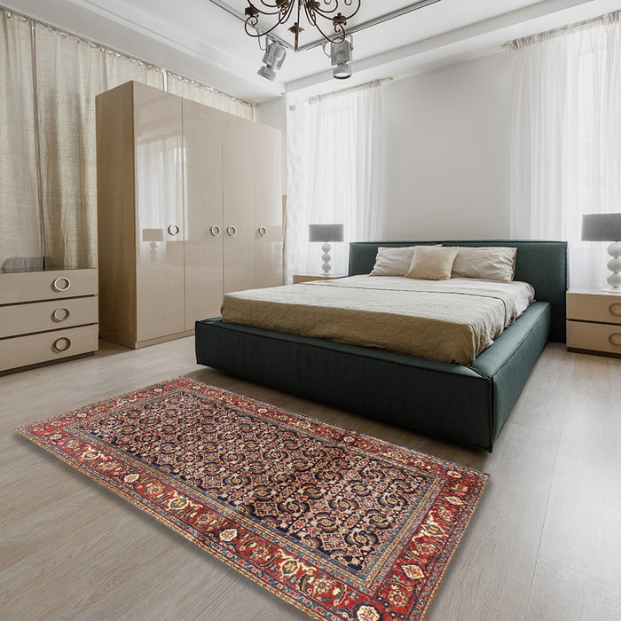 Traditional Camel Brown Persian Rug in a Bedroom, tr3421