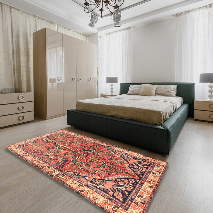 Machine Washable Traditional Sand Brown Rug in a Bedroom, wshtr3424
