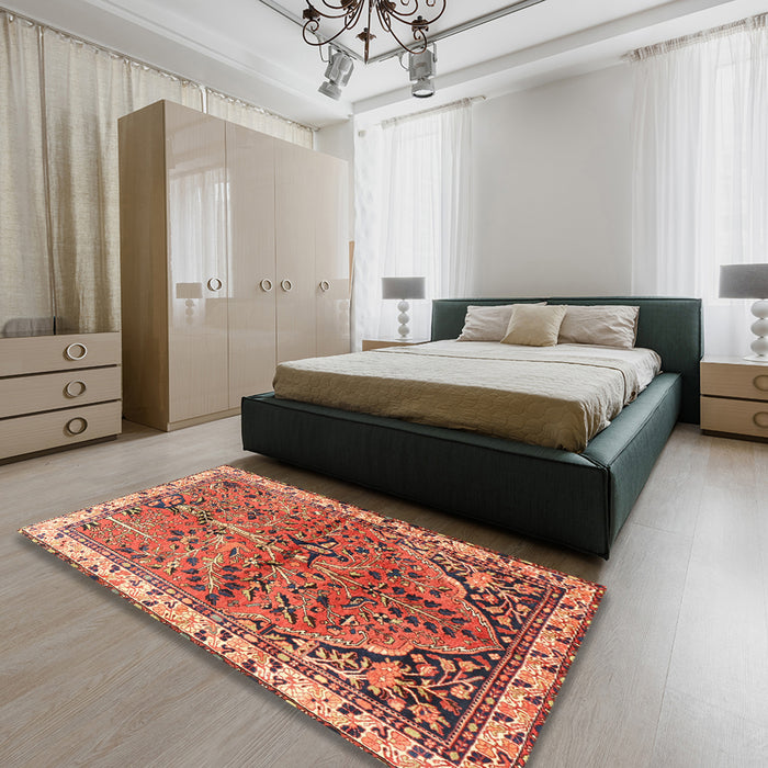Machine Washable Traditional Sand Brown Rug in a Bedroom, wshtr3425