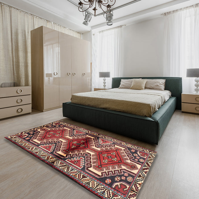 Machine Washable Traditional Saffron Red Rug in a Bedroom, wshtr342