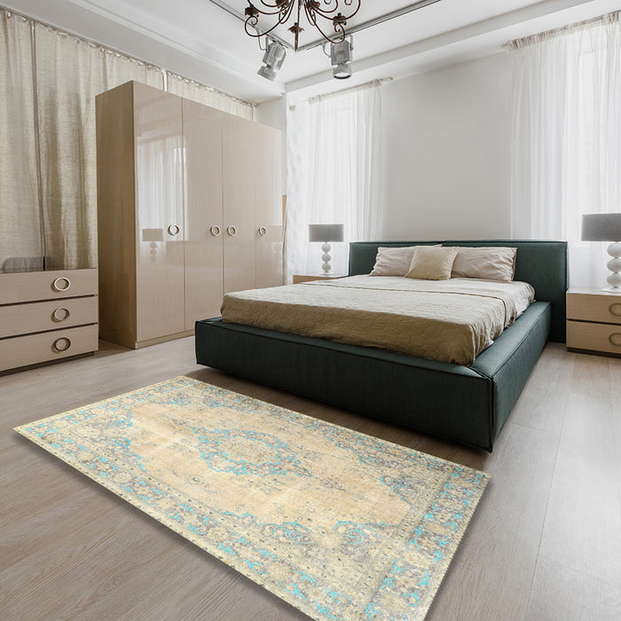 Machine Washable Traditional Sand Brown Rug in a Bedroom, wshtr3436