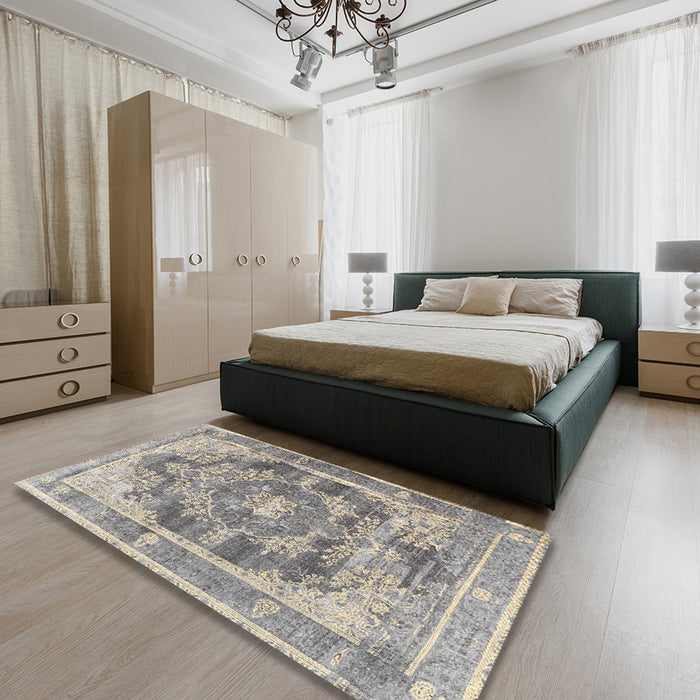 Traditional Tan Brown Persian Rug in a Bedroom, tr3438