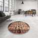 Round Machine Washable Traditional Peru Brown Rug in a Office, wshtr343