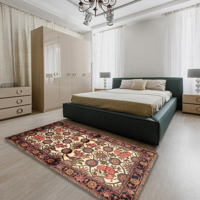 Traditional Brown Persian Rug in a Bedroom, tr343