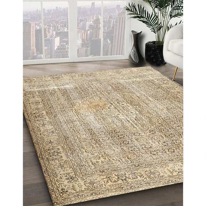 Traditional Dark Almond Brown Persian Rug in Family Room, tr3443