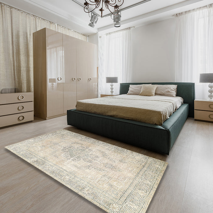 Machine Washable Traditional Sand Brown Rug in a Bedroom, wshtr3444