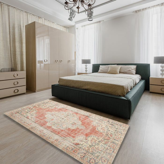 Machine Washable Traditional Light Copper Gold Rug in a Bedroom, wshtr3449