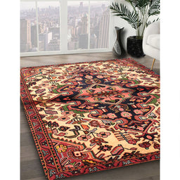 Traditional Saffron Red Medallion Rug in Family Room, tr344