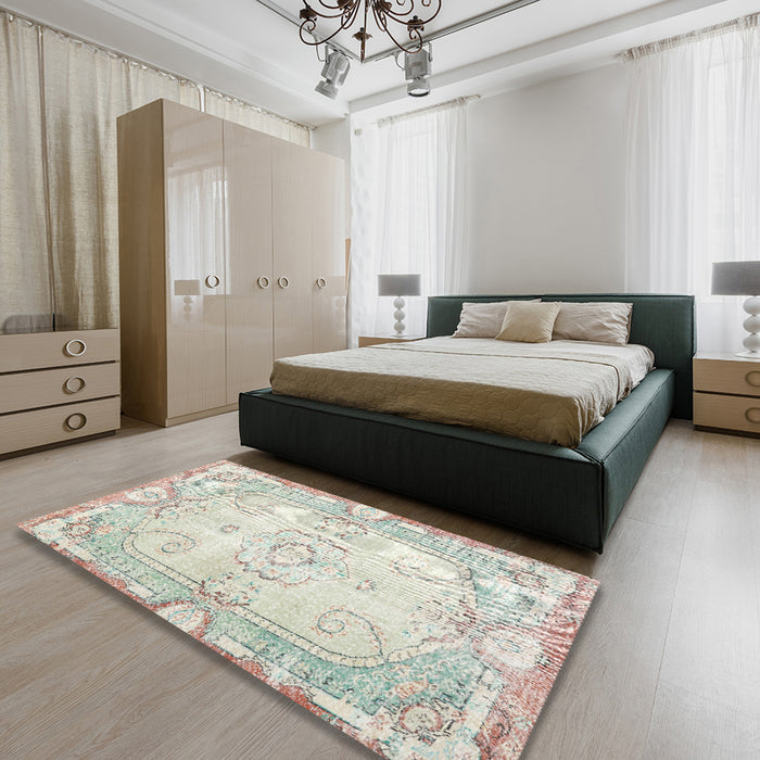 Machine Washable Traditional White Gold Rug in a Bedroom, wshtr3450