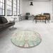 Round Traditional White Gold Persian Rug in a Office, tr3450