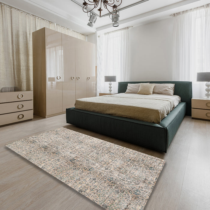 Traditional Desert Sand Beige Persian Rug in a Bedroom, tr3451